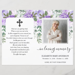 Purple Floral Watercolor Photo Funeral Program