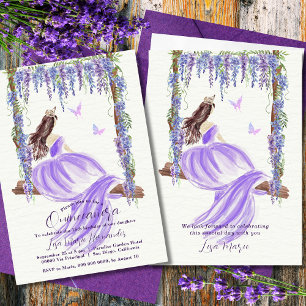 Purple Floral Watercolor Quinceañera  Invitation