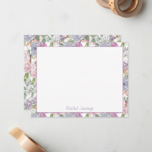 Purple Floral Watercolor Sketch Personalised Name Card