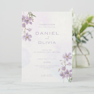 Purple Floral Watercolor Style Wedding Invitation