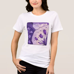 Purple Floral Watercolor T-Shirt Elegant Botanic Tri-Blend Shirt