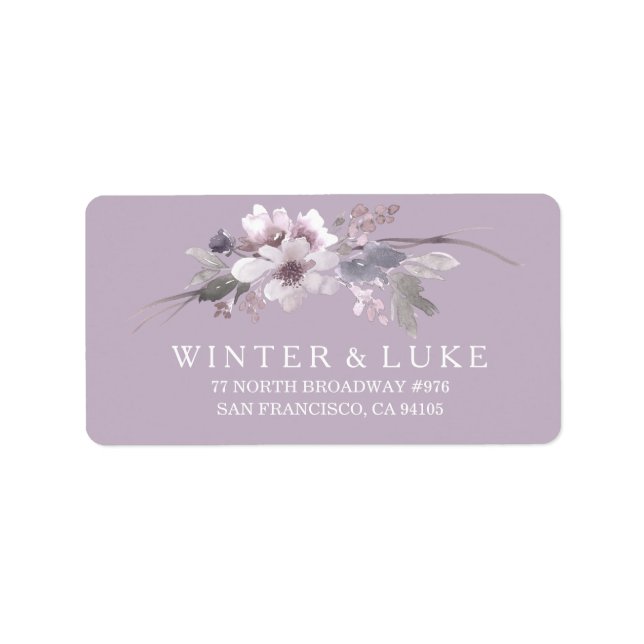 Purple Floral Watercolor Wedding Address Label (Front)