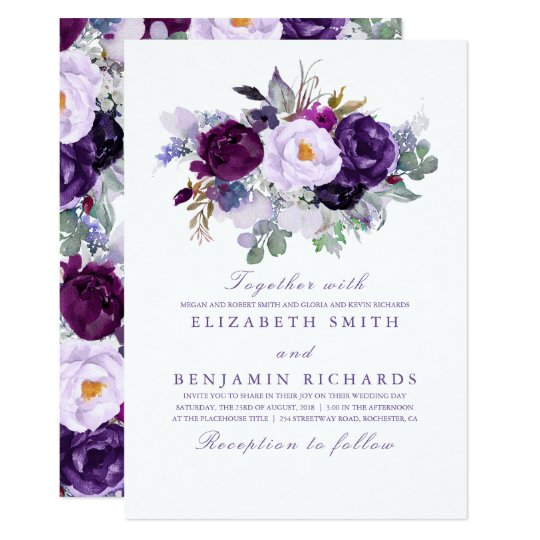 Purple Floral Watercolor Wedding Card