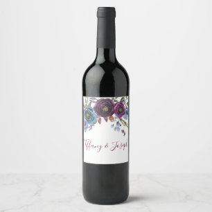 Purple Floral Watercolor Wedding Engagement Party Wine Label