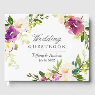 Purple Floral Watercolor Wedding Guest Book