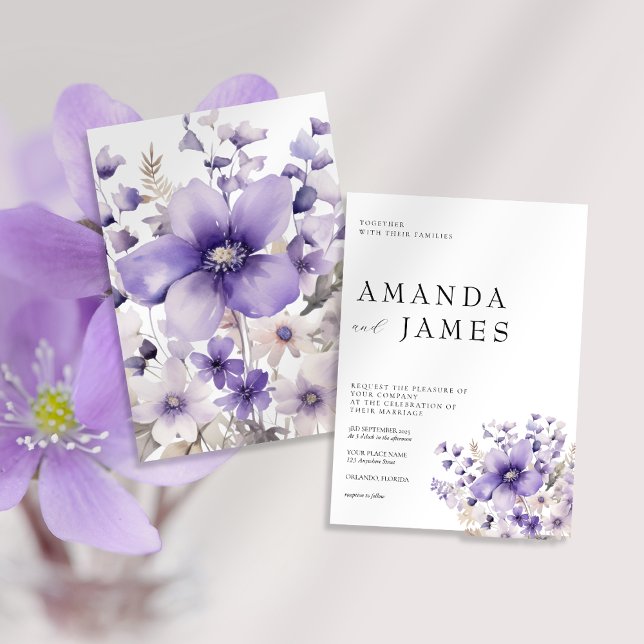 Purple Floral Watercolor Wedding Invitation (Creator Uploaded)