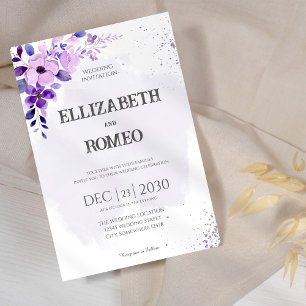 Purple Floral Watercolor Wedding Invitation