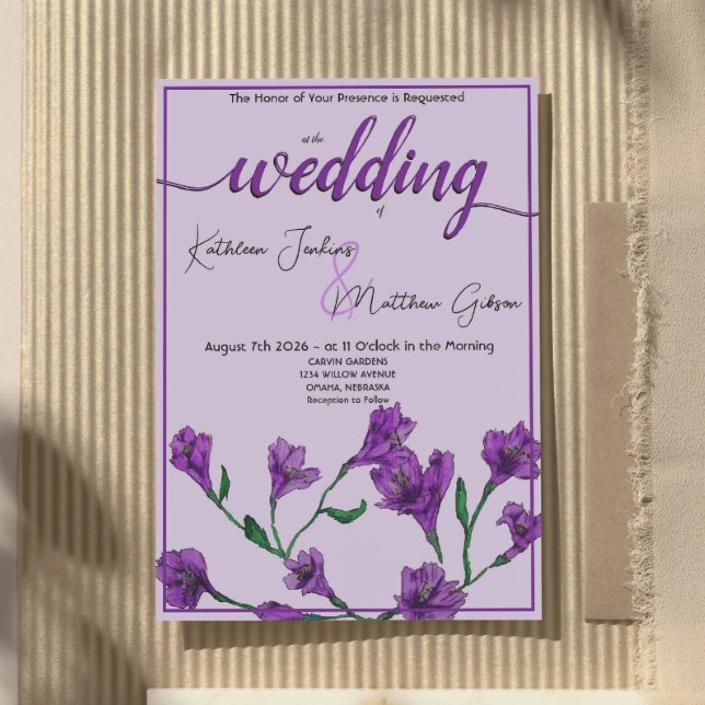 Purple Floral Watercolor Wedding Invitation (Creator Uploaded)