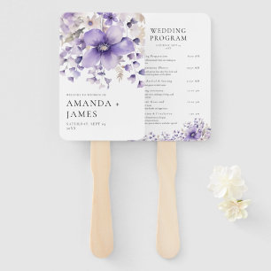 Purple Floral Watercolor Wedding Programs Hand Fan