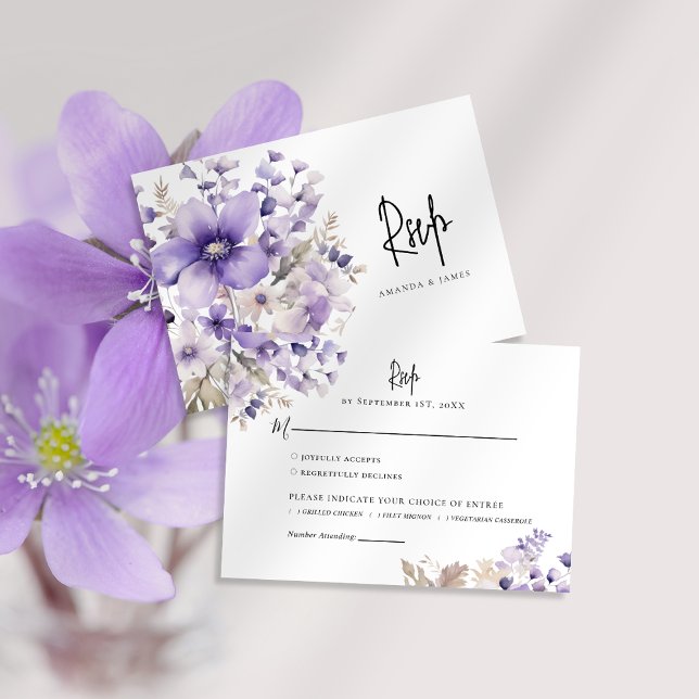 Purple Floral Watercolor Wedding RSVP Card (Creator Uploaded)