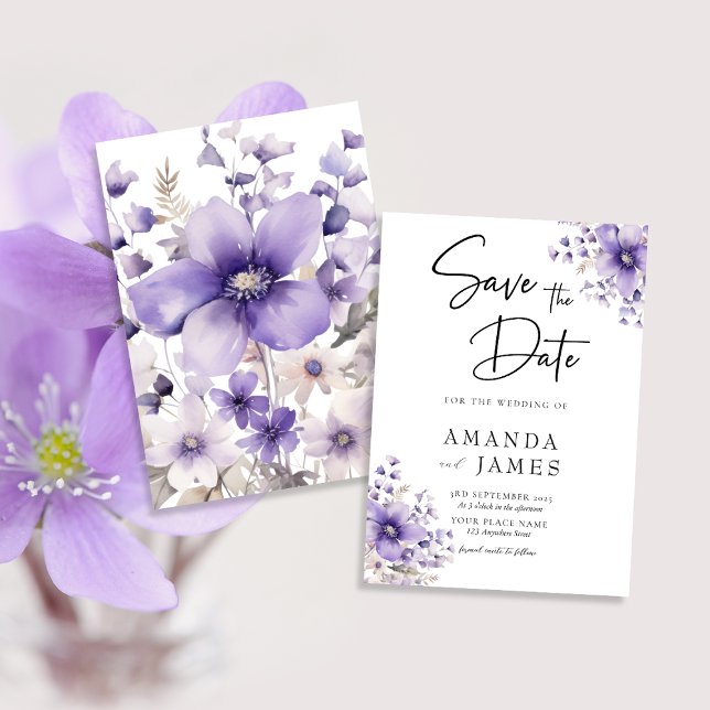 Purple Floral Watercolor Wedding Save The Date (Creator Uploaded)