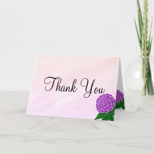 Purple Floral Watercolor Wedding Thank You Card (Front)