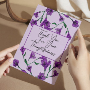 Purple Floral Watercolor Wedding Thank You Card