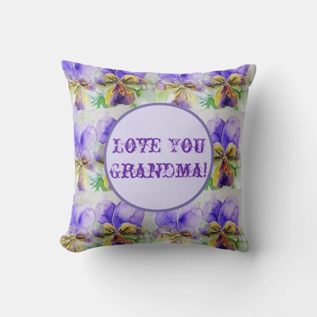Purple Floral Watercolour Love You Grandma Cushion (Front)