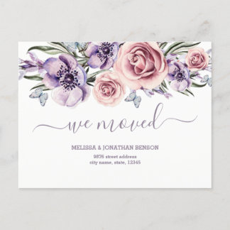 Purple Floral We Moved New Home Address Announcement Postcard