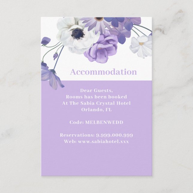 Purple Floral Wedding Accommodation Enclosure Card (Front)
