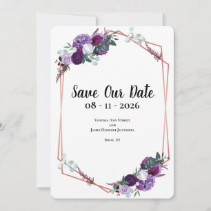 Purple Floral Wedding Announcement Save the Date