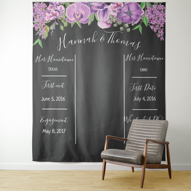purple floral Wedding backdrop, photo prop, custom Tapestry (In Situ)