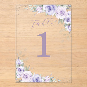 Purple Floral Wedding Bridal Shower Table Number