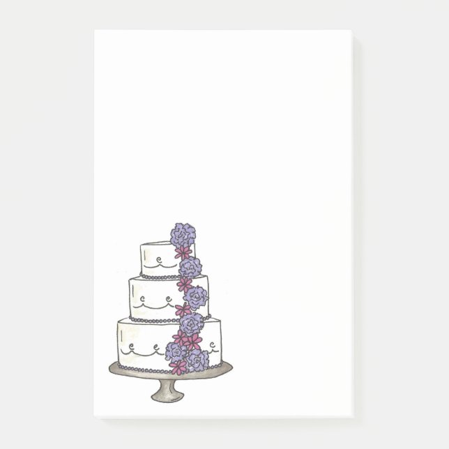 Purple Floral Wedding Cake Bridal Shower Favour Post-it Notes (Front)
