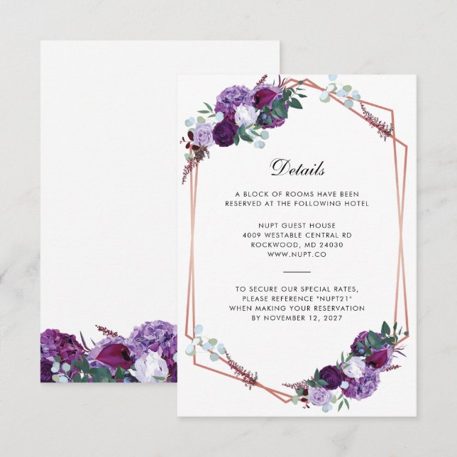 Purple Floral Wedding Details Enclosure Card (Front/Back)