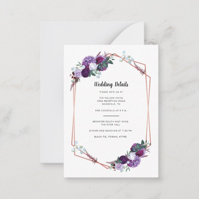 Purple Floral Wedding Details Enclosure Card (Front)