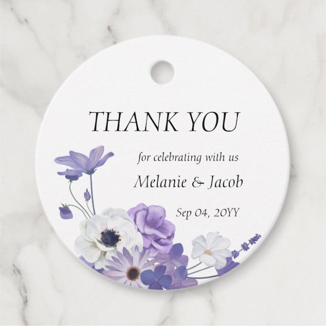 Purple Floral Wedding Favour Tags (Front)