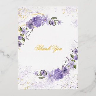 Purple Floral Wedding Foil Thank You Card