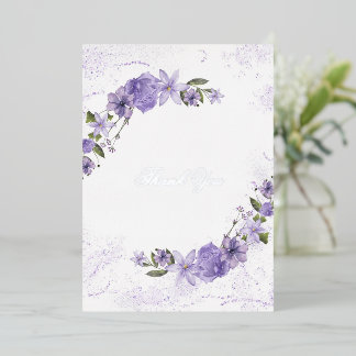 Purple Floral Wedding Foil Thank You Card