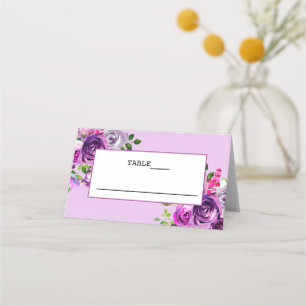 Purple Floral Wedding Folded Place card
