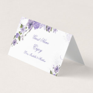 Purple Floral Wedding Folded Placement Card