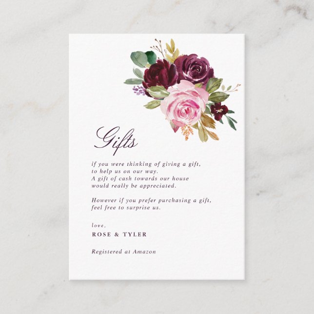 Purple floral wedding gifts card (Front)