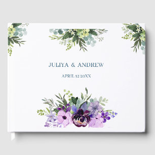 Purple Floral wedding  Guest Book