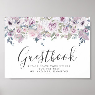 Purple Floral Wedding Guestbook Sign