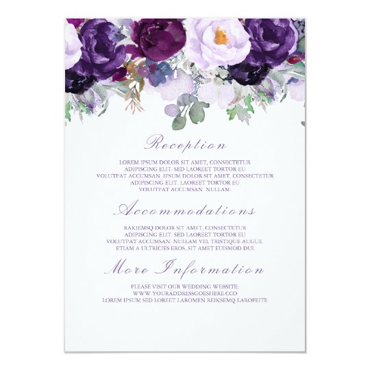 Purple Floral Wedding Information Guest Card