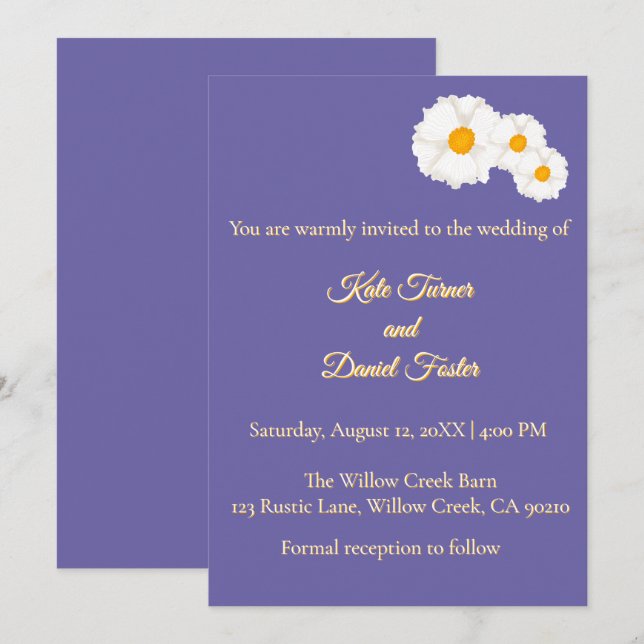 Purple Floral Wedding Invitation (Front/Back)