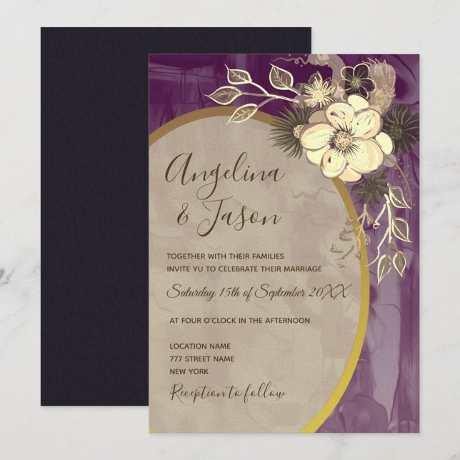 Purple Floral Wedding Invitation (Front/Back)