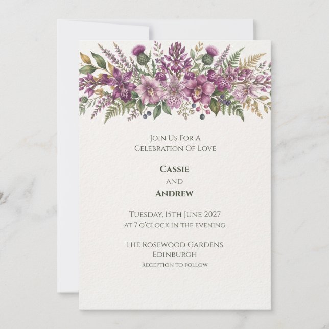 Purple Floral Wedding Invitation (Front)