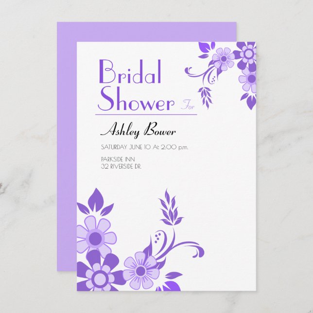Purple floral Wedding Invitation (Front/Back)
