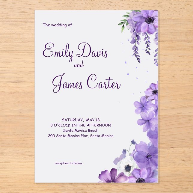 Purple Floral Wedding Invitation (Front)