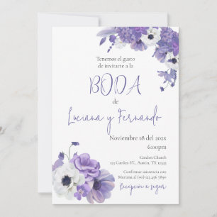 Purple Floral wedding invitation in Spanish