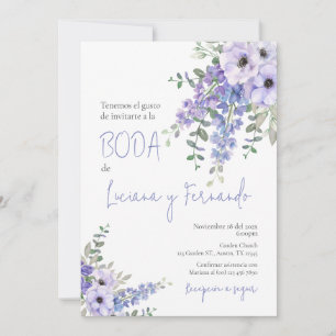 Purple Floral wedding invitation in Spanish