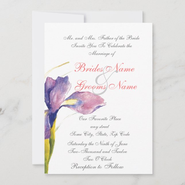 purple floral  wedding invitations (Front)