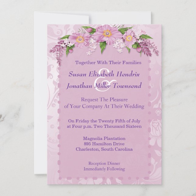 Purple Floral Wedding Invitations (Front)