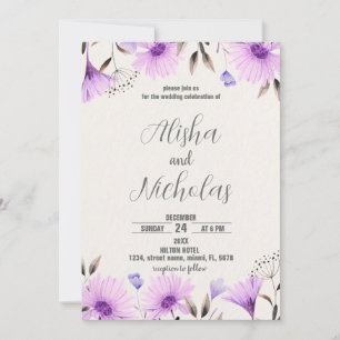 Purple Floral Wedding Invitations