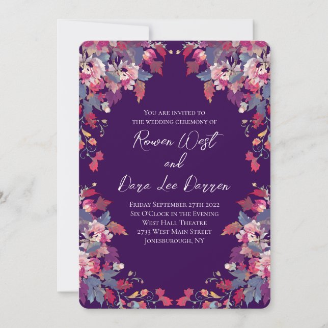 Purple Floral Wedding Invitations Bold Fall (Front)