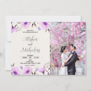Purple Floral Wedding Invitations with photo