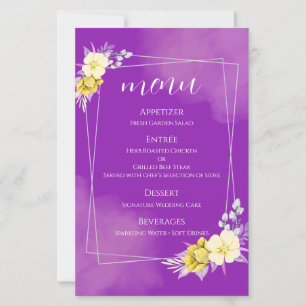 Purple Floral Wedding Menu Card