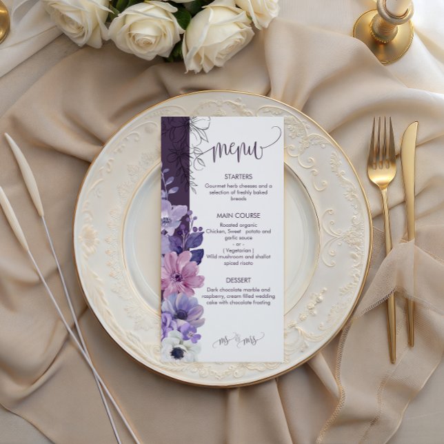 Purple Floral Wedding Menu Card (Creator Uploaded)