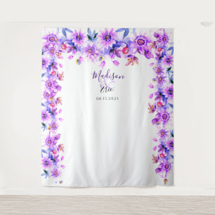Purple Floral Wedding Photo Booth Backdrop Tapestry